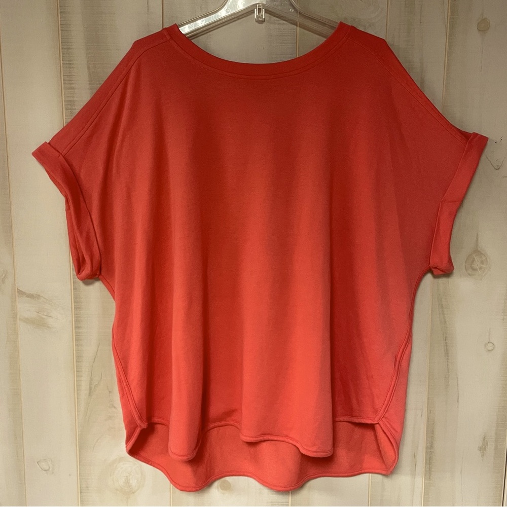 Cupio Pink Cuffed Short Sleeve Hi Low Round Hem Slouchy Top Sz 3X